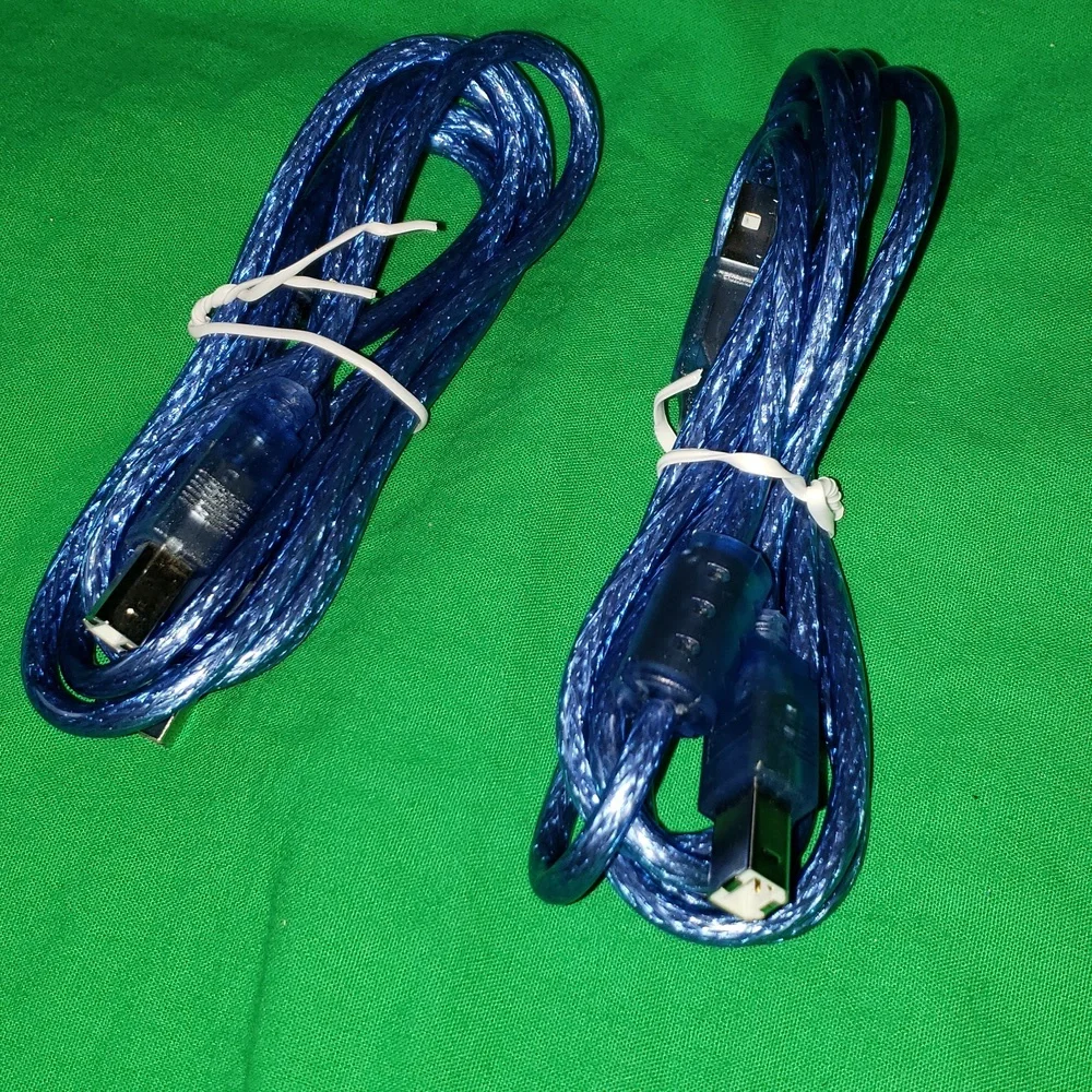 Bundle of Two 5 ft. Type A Male to Type B Male USB 2.0 Translucent Blue New